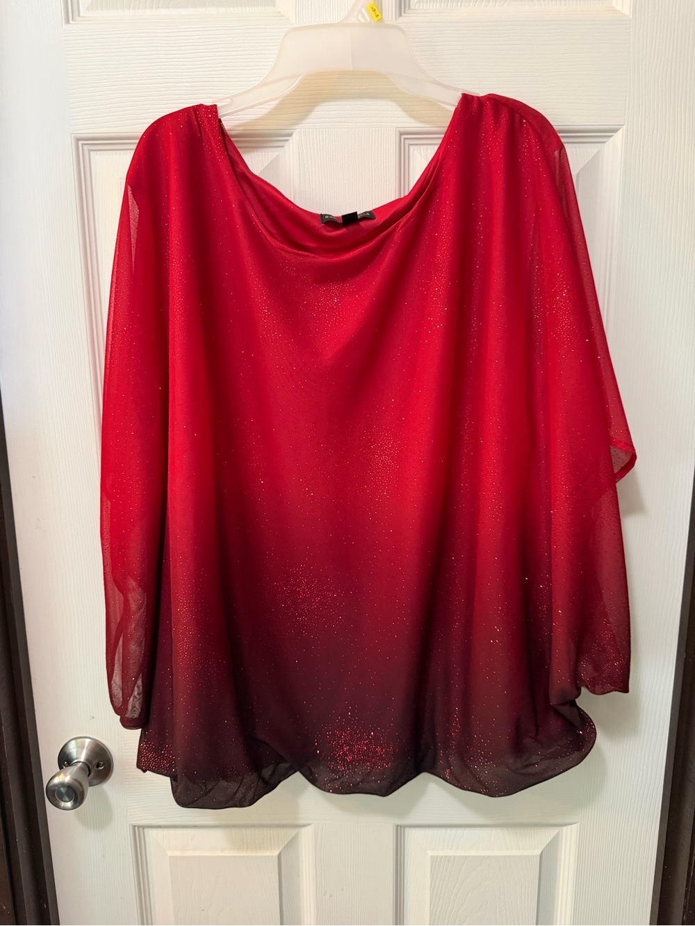 Plus size Red Ombré Sparkle Shimmer Flutter Style Sleeves Blouse Sz 3X - Picture 2 of 8